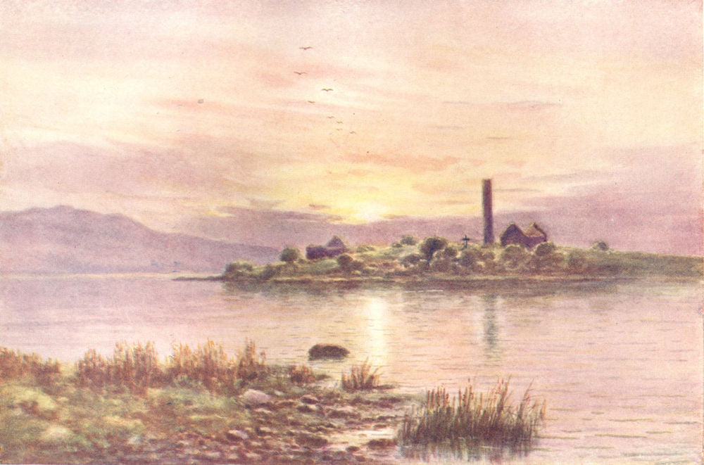 IRELAND. Munster. Holy Island, Lough Derg c1912 old antique print picture